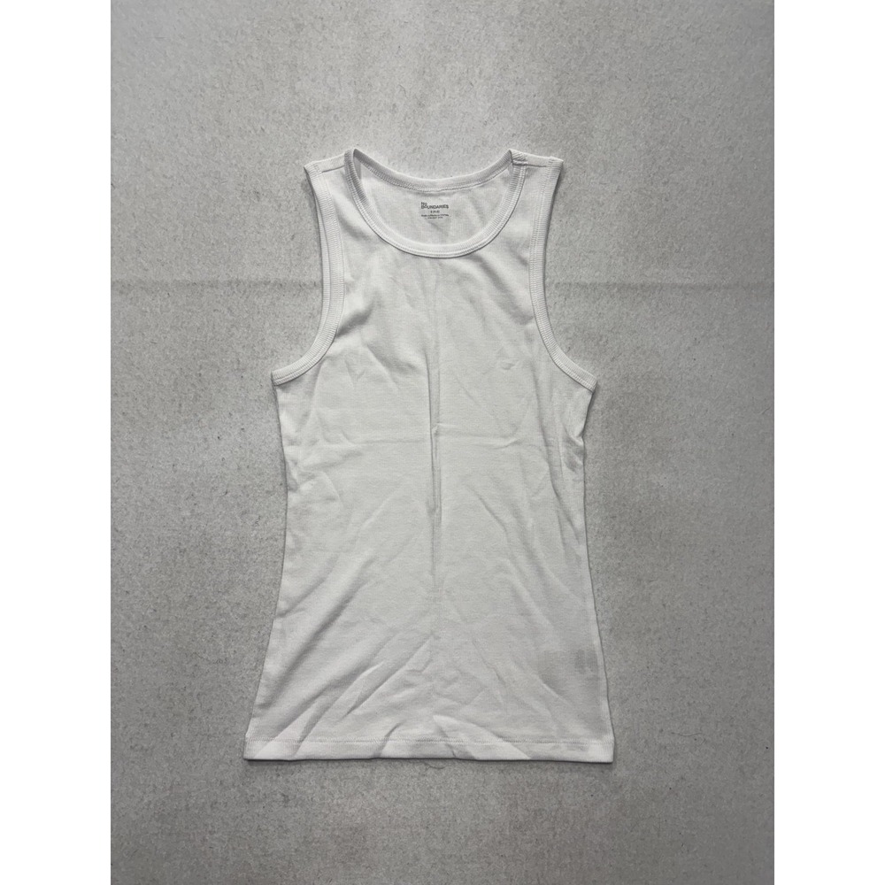 No Boundaries Tank Top Juniors S White Ribbed Knit Scoop Neck Basic Stretch